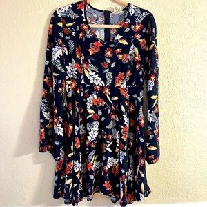 Jaase Anthropologie Boho Navy Blue Floral Flowy Mini Dress Women Size Large